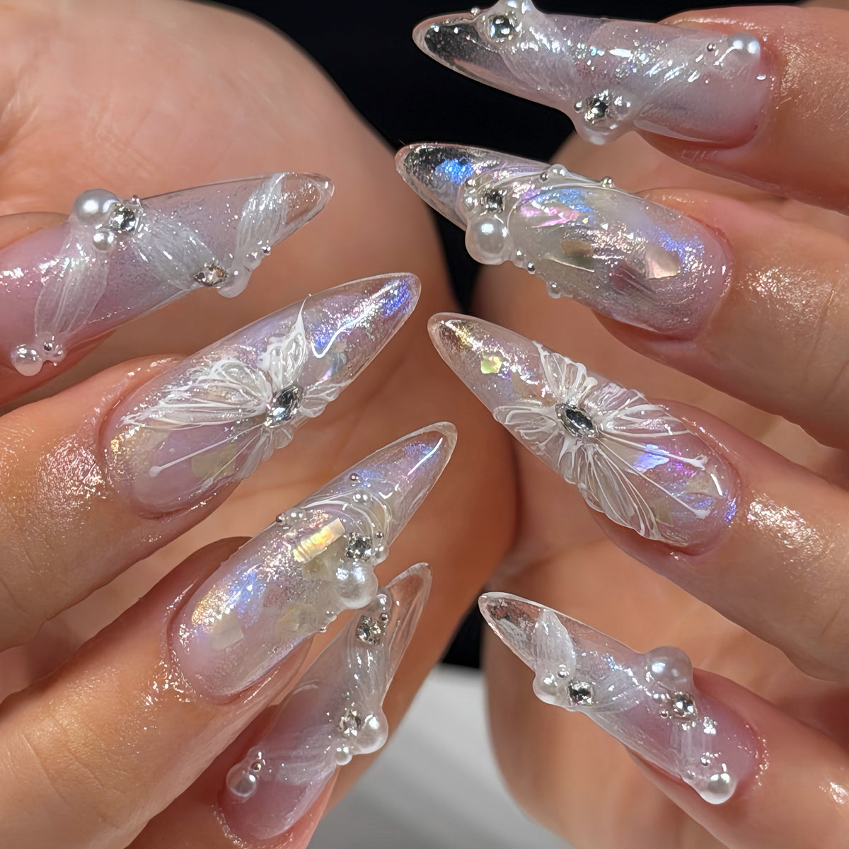 Angel Aura Iridescent Butterfly Almond Press On Nails