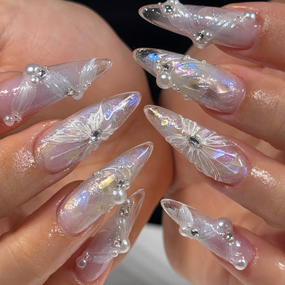 Angel Aura Iridescent Butterfly Almond Press On Nails