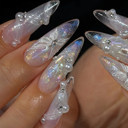 Angel Aura Iridescent Butterfly Almond Press On Nails