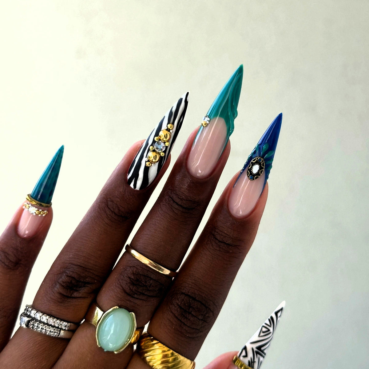 Wild Jade Eclectic Zebra Stiletto Press On Nails