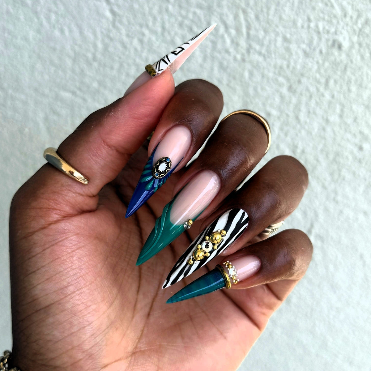 Wild Jade Eclectic Zebra Stiletto Press On Nails