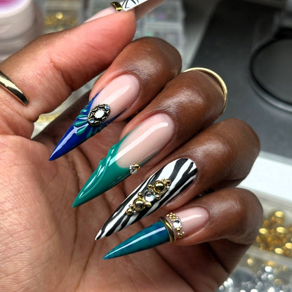 Wild Jade Eclectic Zebra Stiletto Press On Nails