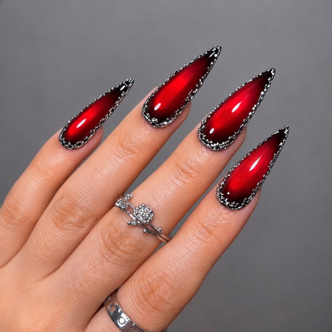 Velvet Glow Chrome Spooky Stiletto Press On Nails