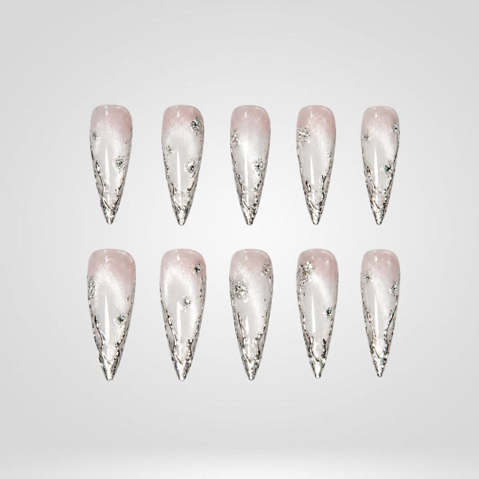 Icy Silver Chrome Spooky Stiletto Press On Nails