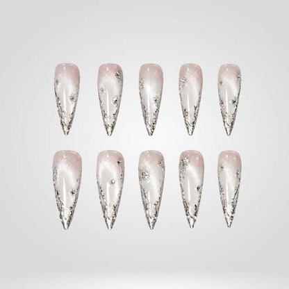 Icy Silver Chrome Spooky Stiletto Press On Nails