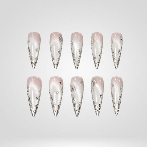 Icy Silver Chrome Spooky Stiletto Press On Nails