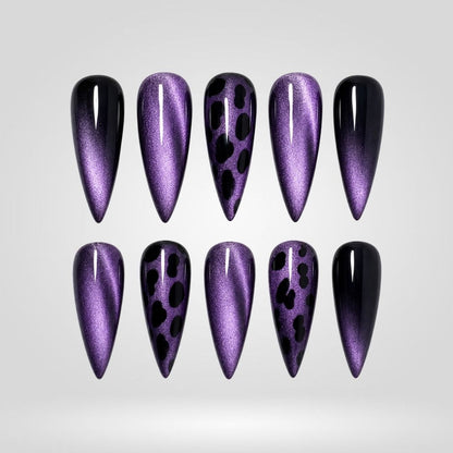 Violet Leopard Chrome Spooky Stiletto Press On Nails