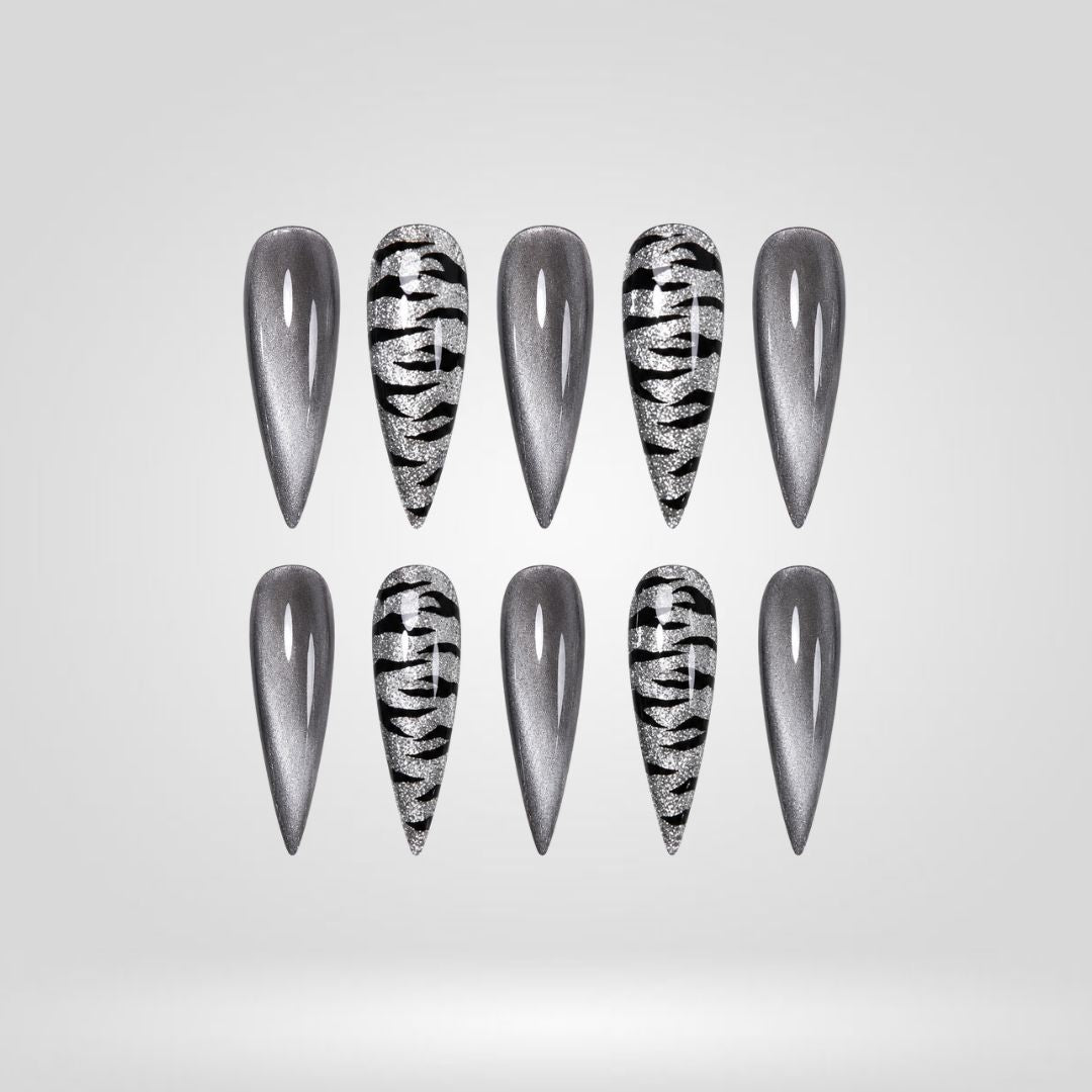 Zebra Flash Chrome Spooky Stiletto Press On Nails