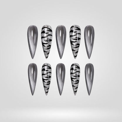 Zebra Flash Chrome Spooky Stiletto Press On Nails