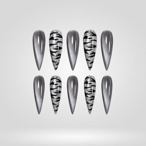 Zebra Flash Chrome Spooky Stiletto Press On Nails