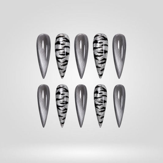 Zebra Flash Chrome Spooky Stiletto Press On Nails