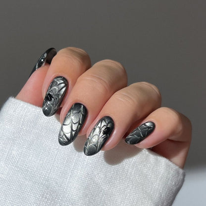 Midnight Shine Cat Eye Spooky Almond Press On Nails