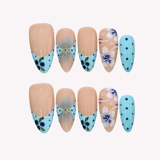Aqua Berry Aura Fresh Almond Press On Nails