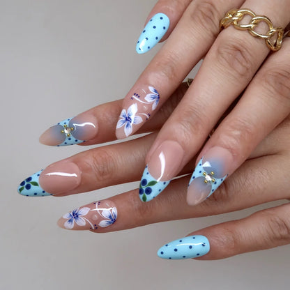 Aqua Berry Aura Fresh Almond Press On Nails