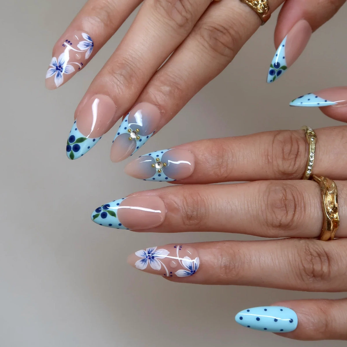 Aqua Berry Aura Fresh Almond Press On Nails