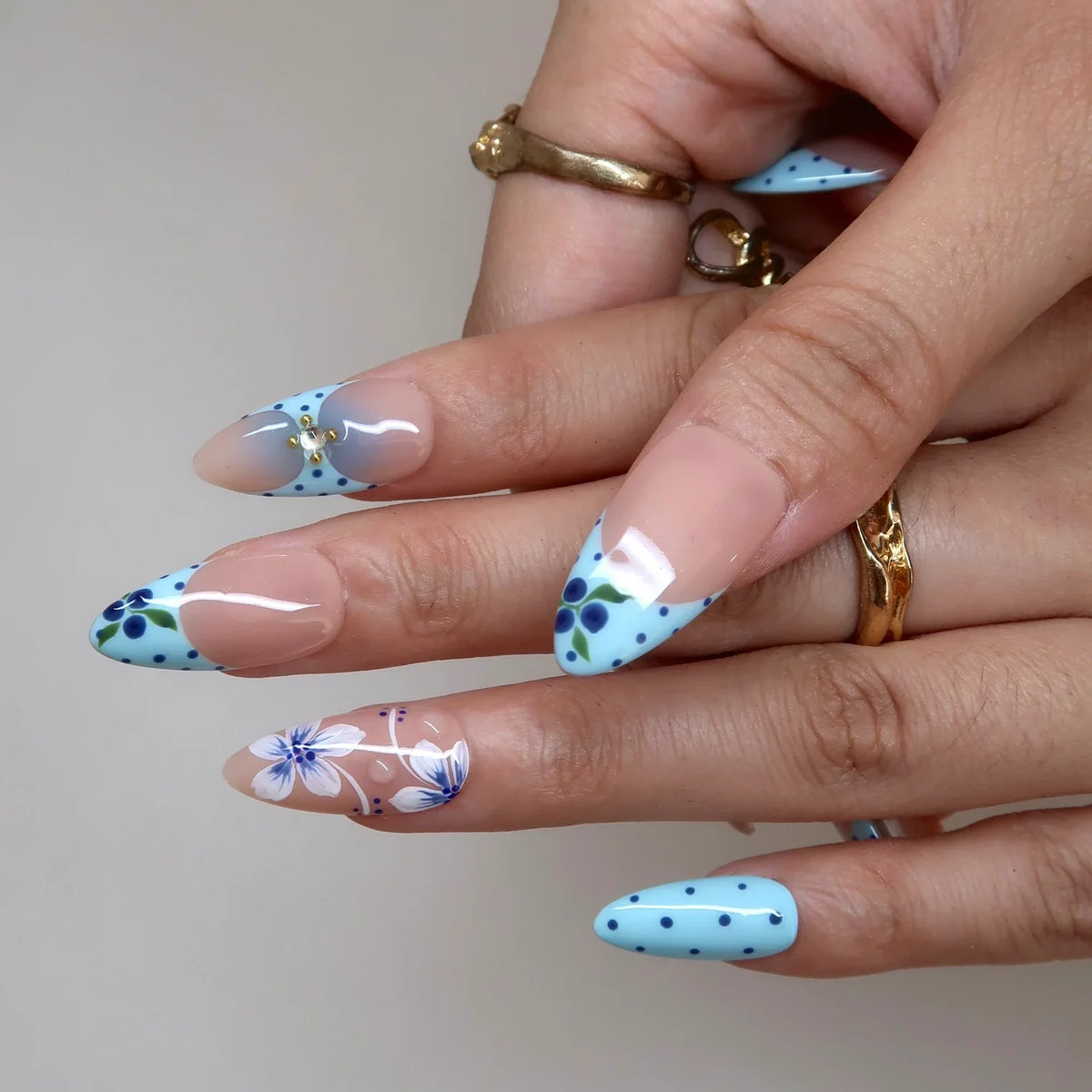 Aqua Berry Aura Fresh Almond Press On Nails