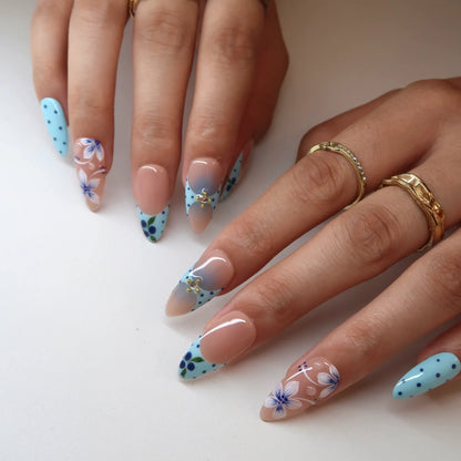 Aqua Berry Aura Fresh Almond Press On Nails