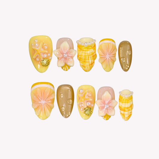 Beachy Babe Aura Fresh Almond Press On Nails