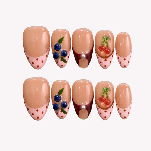Berry Cherry French Fresh Almond Press On Nails