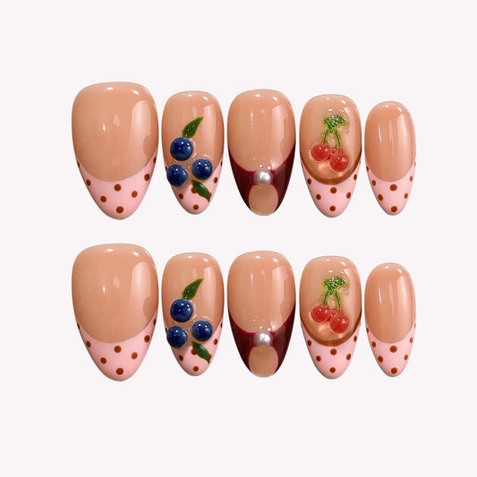 Berry Cherry French Fresh Almond Press On Nails