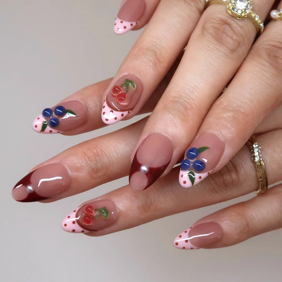 Berry Cherry French Fresh Almond Press On Nails