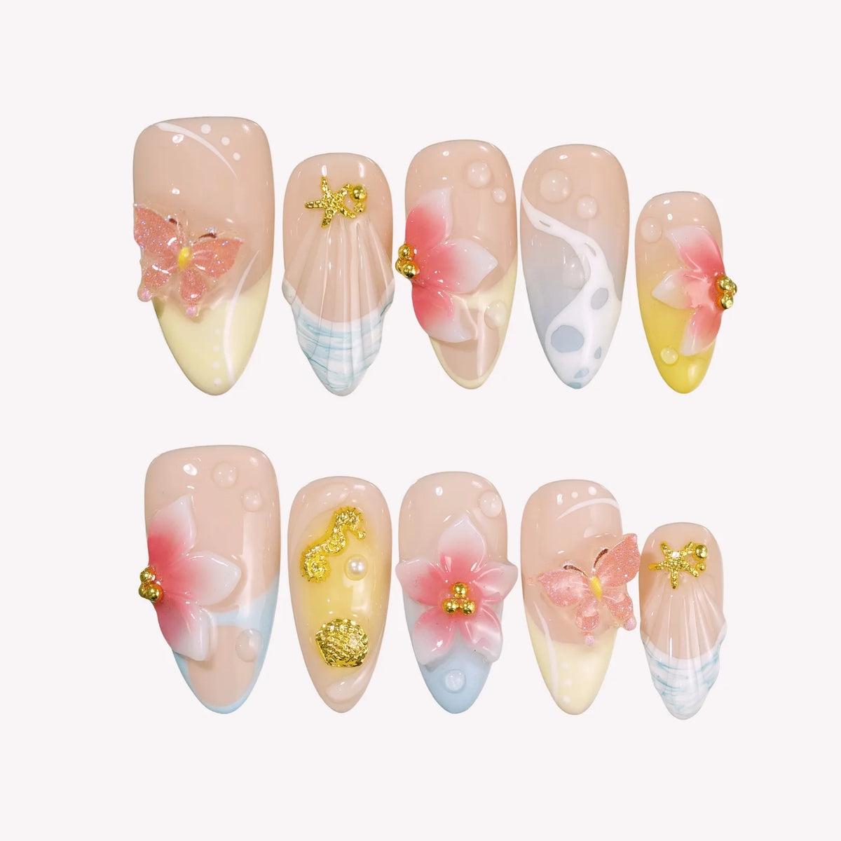 Bloomwave Medium Almond Chrome Fresh Press On Nails
