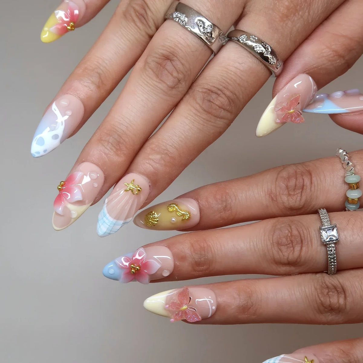 Bloomwave Medium Almond Chrome Fresh Press On Nails