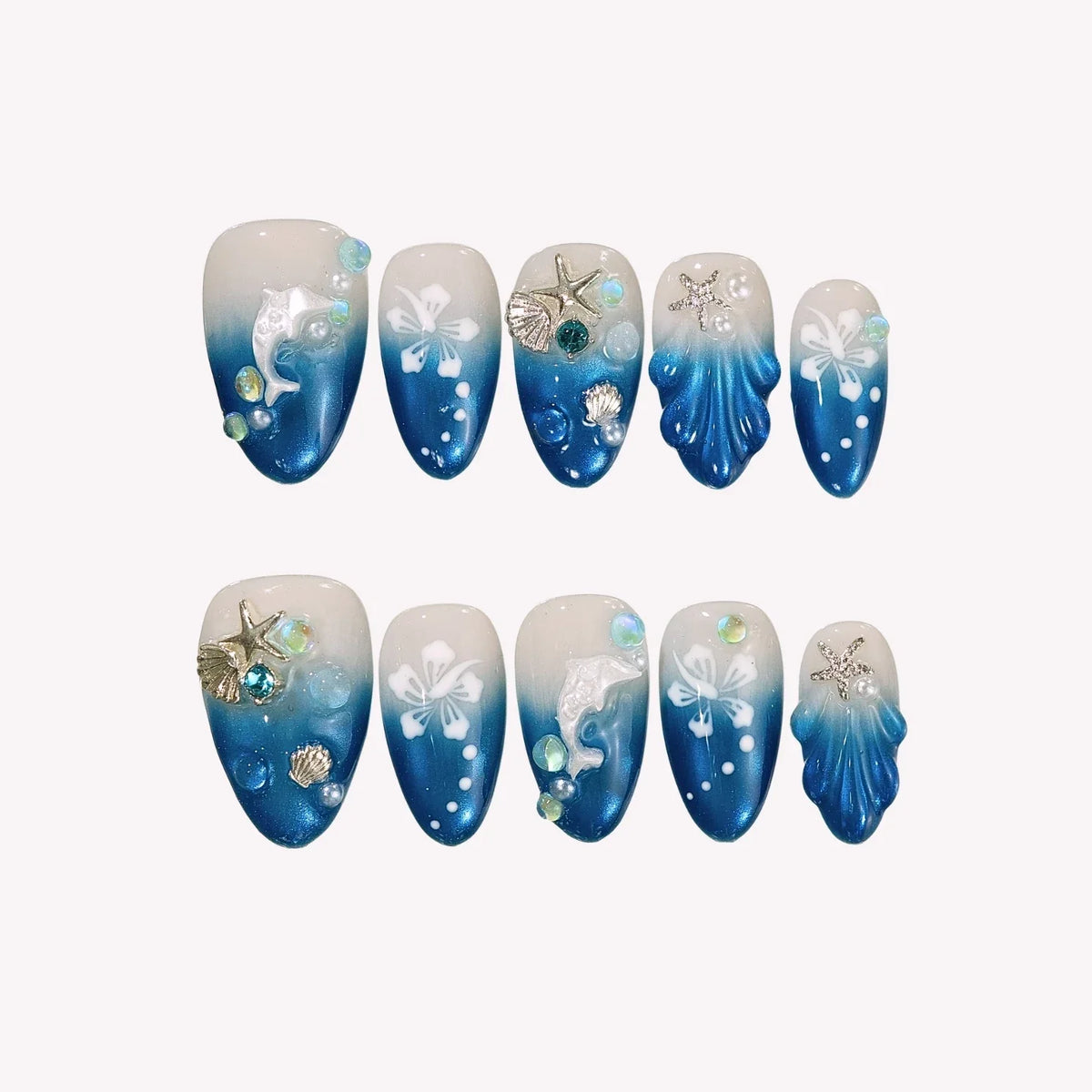 Blue Tears Cat Eye Fresh Almond Press On Nails