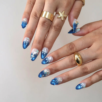 Blue Tears Cat Eye Fresh Almond Press On Nails