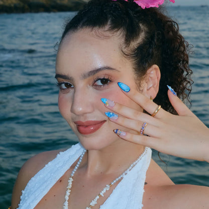 Bluish Tide Chrome Fresh Almond Press On Nails