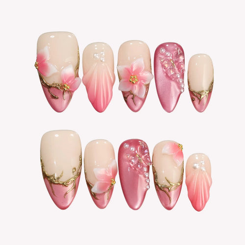 Cherry Blossom Chrome Fresh Almond Press On Nails