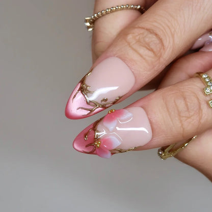 Cherry Blossom Chrome Fresh Almond Press On Nails