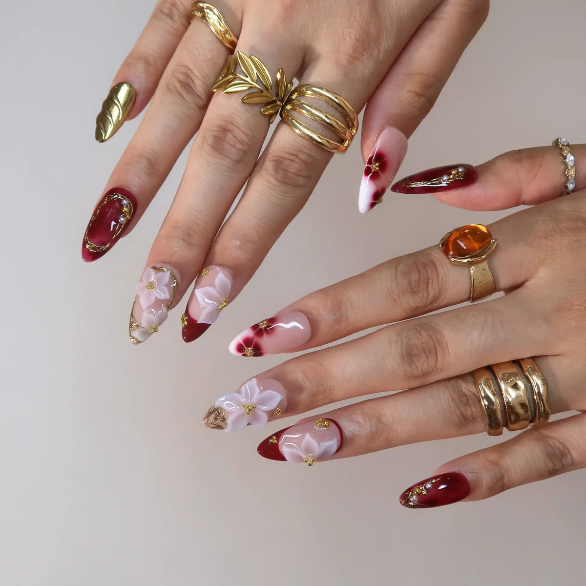 Cherry Wine Chrome Fresh Almond Press On Nails