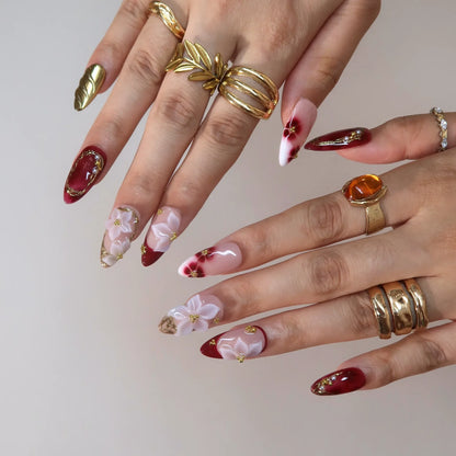 Cherry Wine Chrome Fresh Almond Press On Nails
