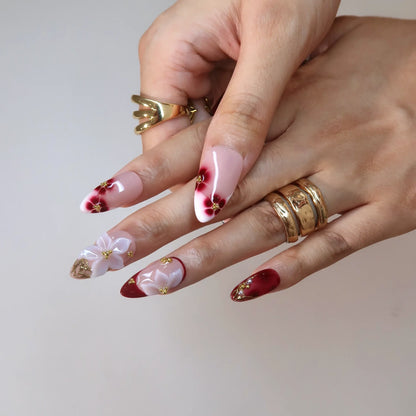 Cherry Wine Chrome Fresh Almond Press On Nails