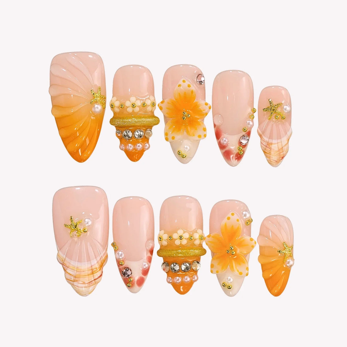 Citrus Crush Aura Fresh Almond Press On Nails