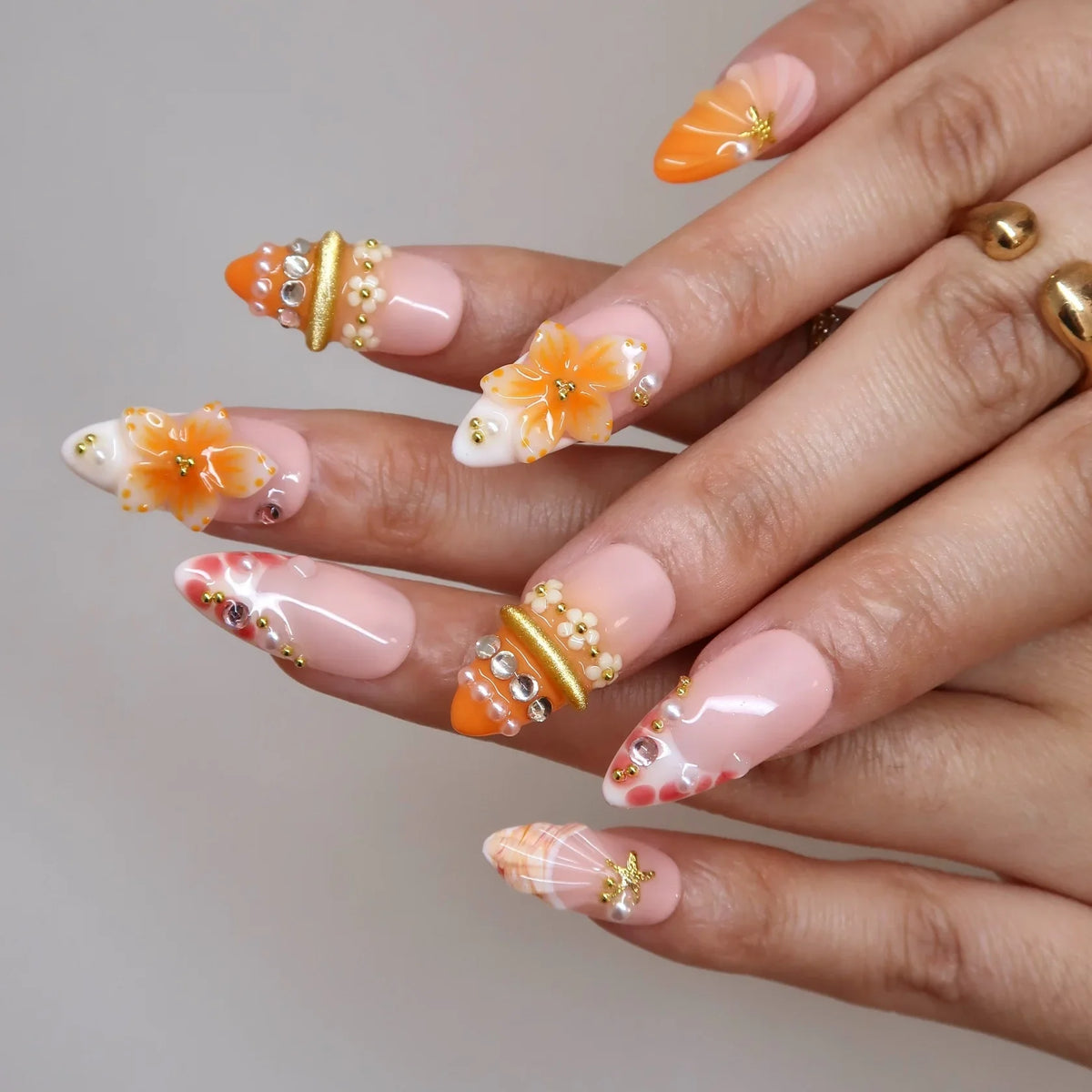 Citrus Crush Aura Fresh Almond Press On Nails