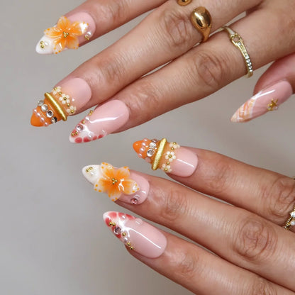 Citrus Crush Aura Fresh Almond Press On Nails