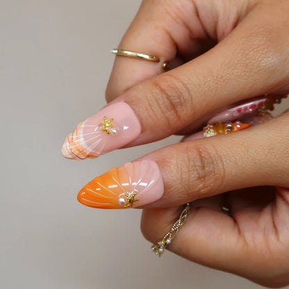 Citrus Crush Aura Fresh Almond Press On Nails