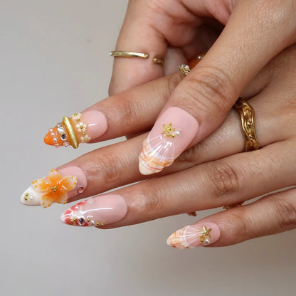 Citrus Crush Aura Fresh Almond Press On Nails