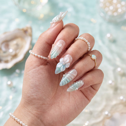 Pearl Mermaid Iridescent Elegant Stiletto Press On Nails