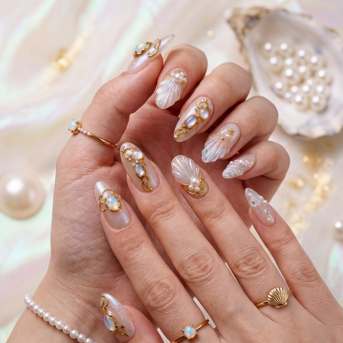 Opal Mermaid Iridescent Ethereal Almond Press On Nails
