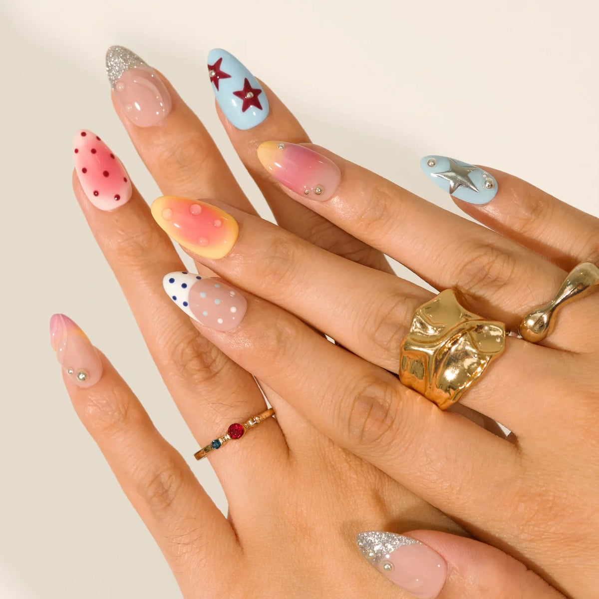 Crisp Soda Chrome Fresh Almond Press On Nails
