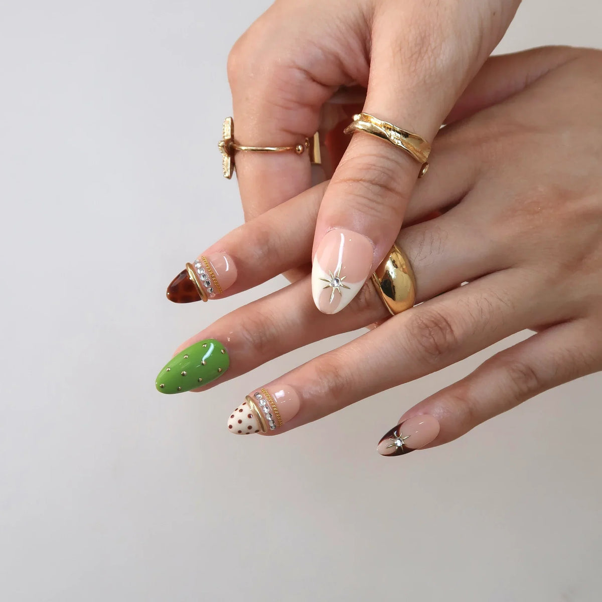 Dressed Up Chrome Fresh Almond Press On Nails