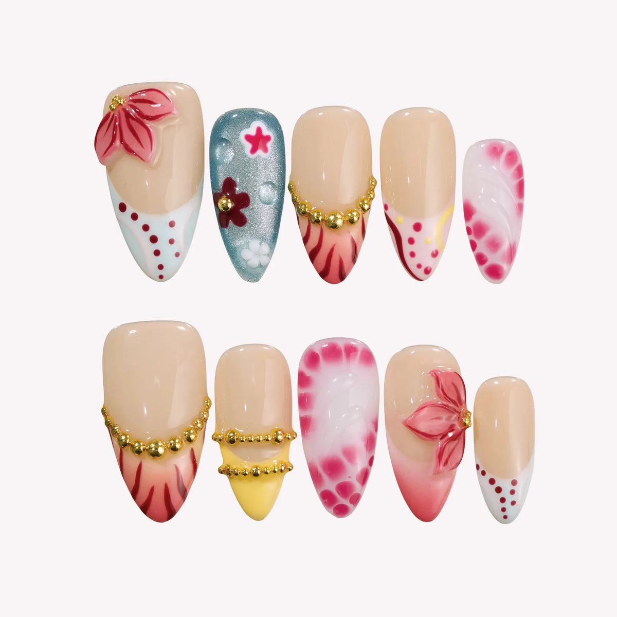 Flame Of Passion Chrome Fresh Almond Press On Nails