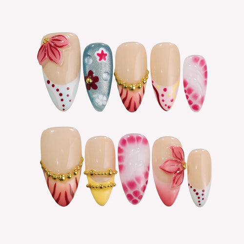 Flame Of Passion Chrome Fresh Almond Press On Nails