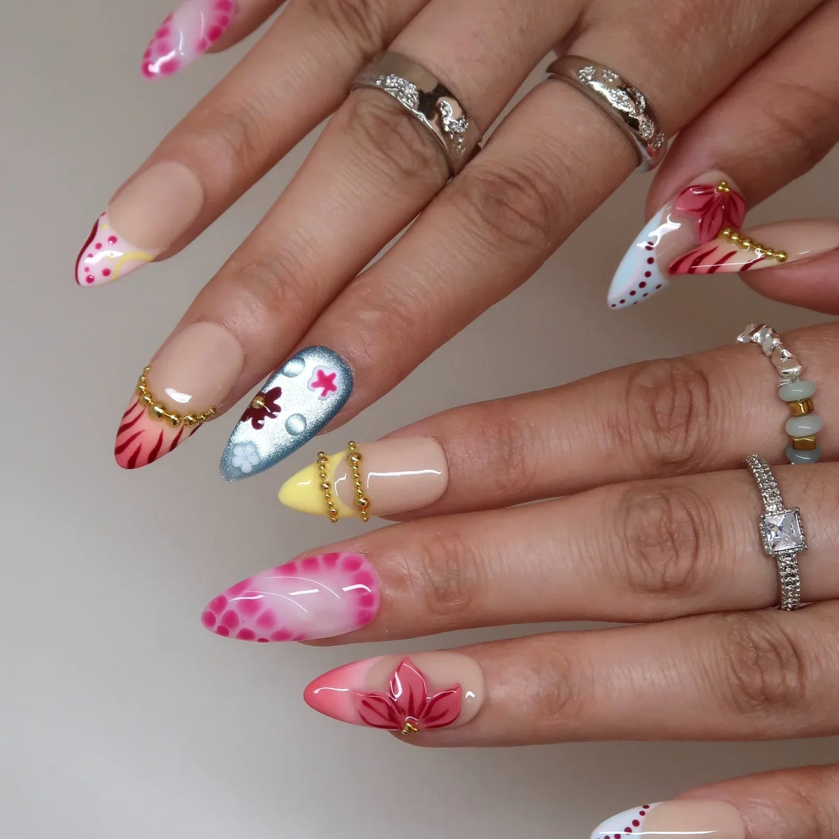 Flame Of Passion Chrome Fresh Almond Press On Nails