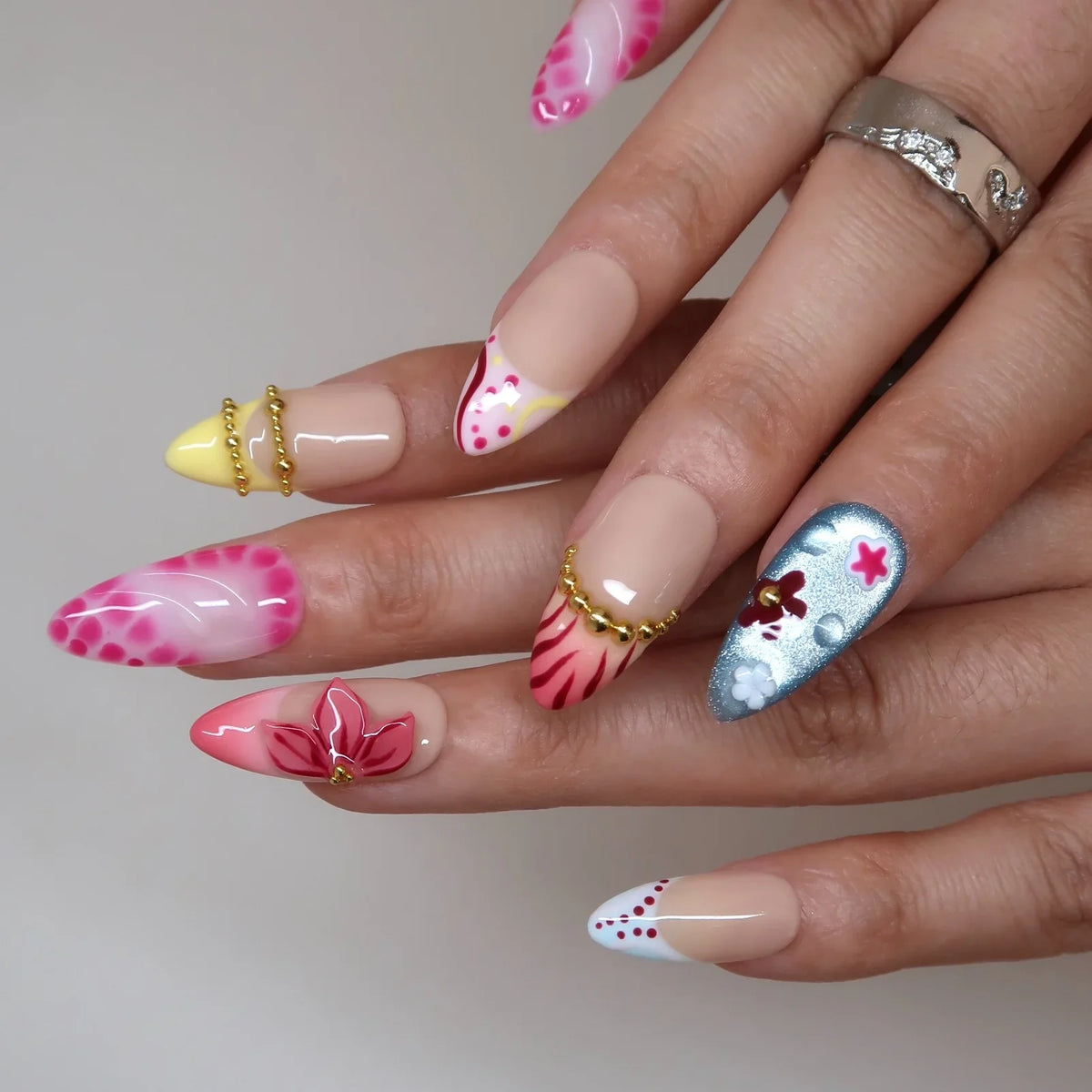 Flame Of Passion Chrome Fresh Almond Press On Nails