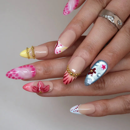 Flame Of Passion Chrome Fresh Almond Press On Nails