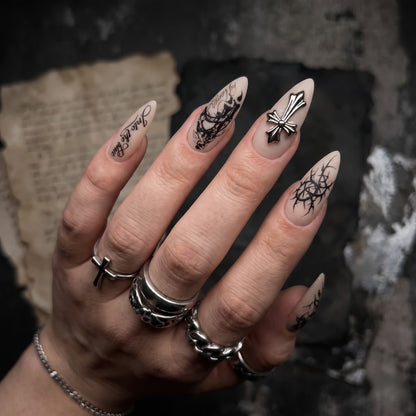 Sacred Cross Gothic Grunge Almond Press On Nails
